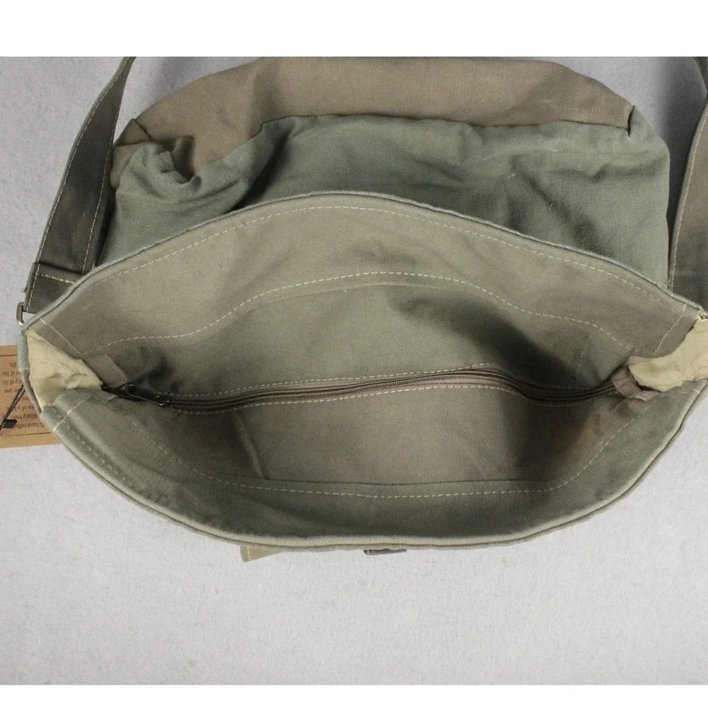 NWT Vintage Addiction Upcycled Military Canvas Messenger Bag US Veteran Olive
